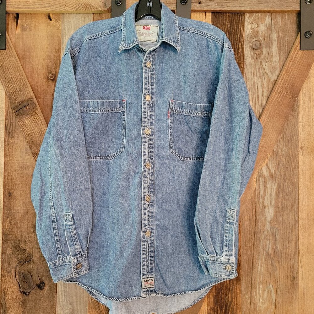 Vtg 1996 Levi's Red Tab Denim Shirt Mens Sz S Metal Buttons EUC